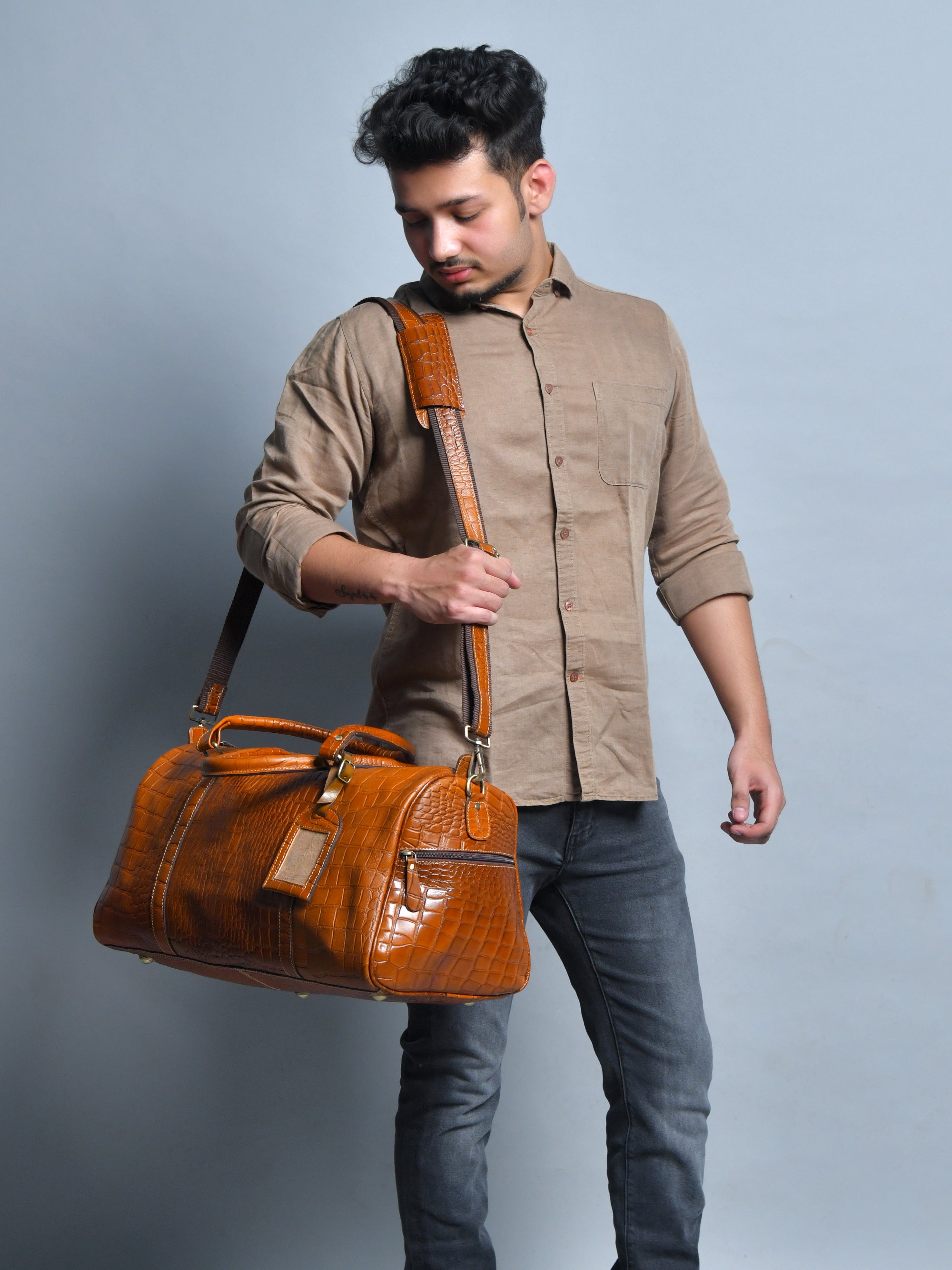 Sahara Croco Leather Travel Duffel Bag